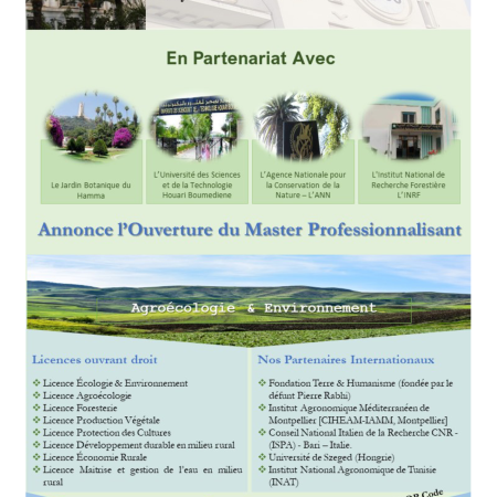 Ouverture du Master professionnalisant : Agroécologie et Environnement